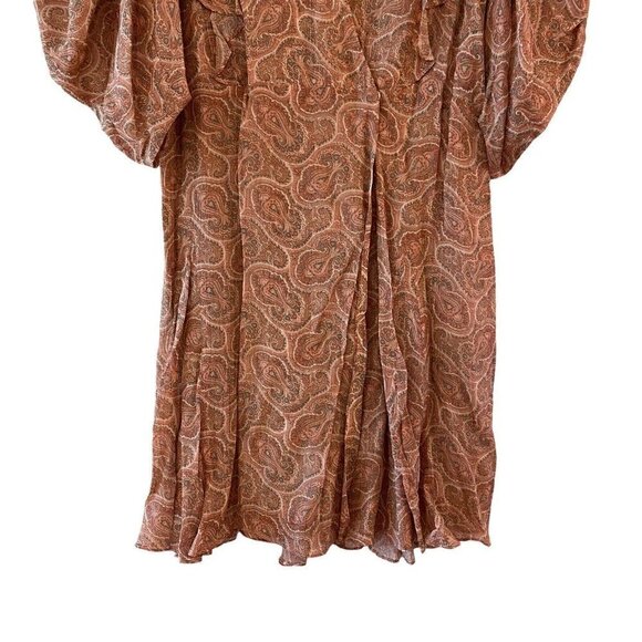 NEW THE KOOPLES Mini Silk Dress Paisley Lurex V-Neck Puff Sleeve Wrap Size 4 XL - Picture 5 of 12